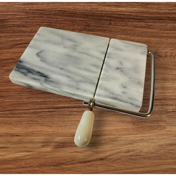 Vintage White Marble Cheese Board With Wire Slicer 5”x 8” Charcuterie - Picture 2 of 11